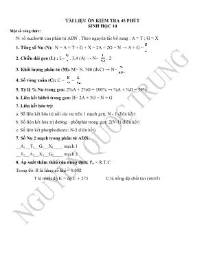 Tài liệu ôn tập kiểm tra 45 phút môn Sinh học Lớp 10 - Nguyễn Quốc Chung
